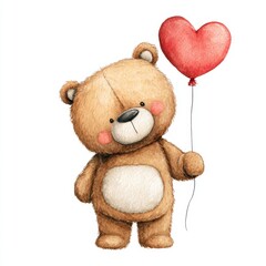 A cute teddy bear holding a heart-shaped balloon, expressing love and affection