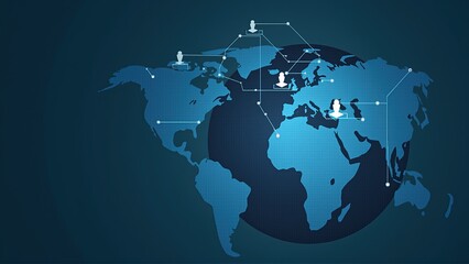 Network connections illustrated across a world map with a digital, technological and modern style.