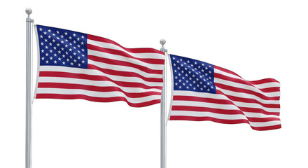 Fototapeta premium Two USA flags waving in air