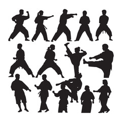 A black and white silhouette illustration showing 12 silhouettes of people.