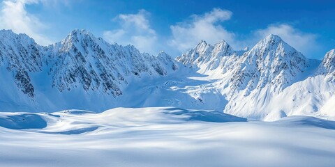 Alaska&acirc;&euro;&trade;s alpine ridges layered in snow under bright blue sky