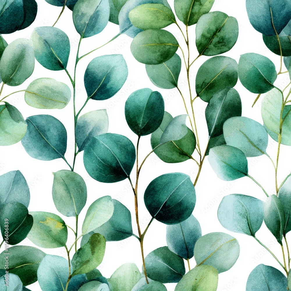 Poster elegant eucalyptus leaves in a seamless pattern, adding a touch of natural serenity to any design. t