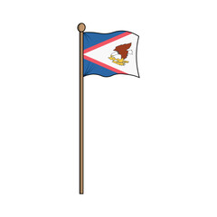 American Samoa National Flag Waving on a Pole Against White Background
