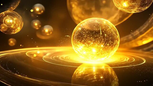 Golden spheres floating in a luminous cosmic background