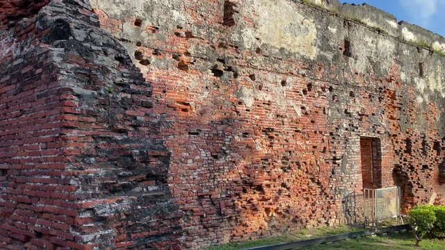 Historic walls of Fort Zeelandia(Anping Fort) in Tainan, Taiwan. Original wall of red bricks imported from Batavia and laid by the soldiers of the Dutch East India Company.