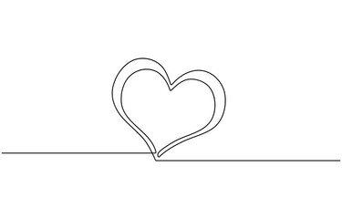 Continuous one line drawing of heart. Isolated on white background, Love design. Hand draw hearth sketch. Single  Wedding black print isolated on white background.