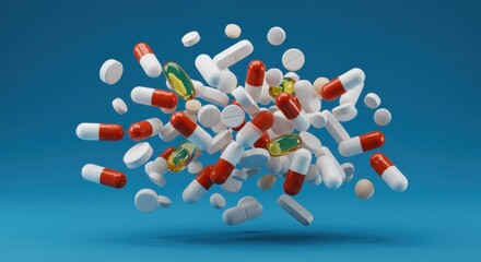 Floating Capsules and Tablets Representing Modern Medicine and Healthcare