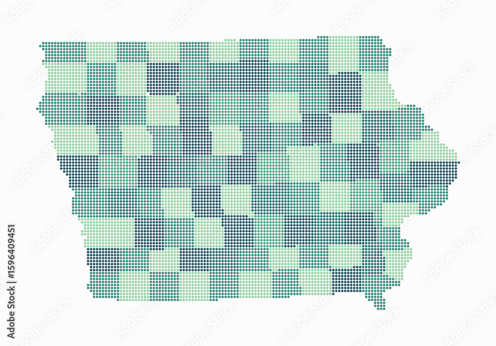 Poster iowa dotted map. digital style map of the state on white background. iowa shape with circle dots. co