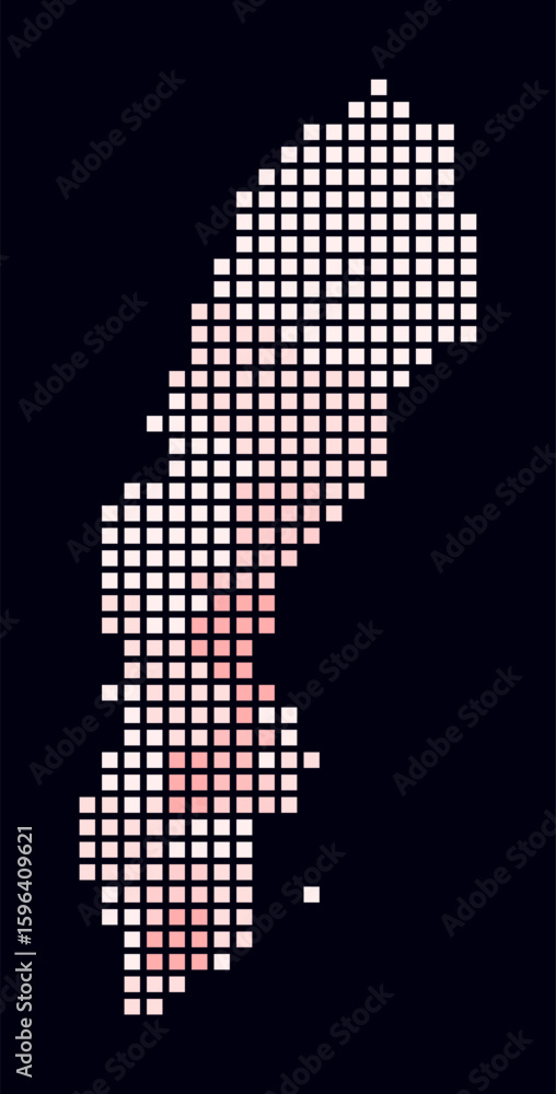 Poster sweden dotted map. digital style map of the country on dark background. sweden shape with square dot