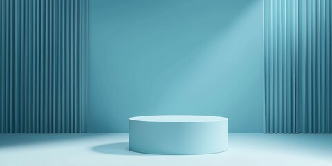 Cylindrical podium with soft lighting on elegant pale blue backdrop