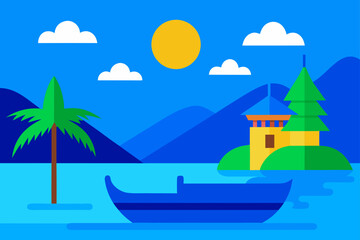 Obraz premium blue tropical bay with sunlight and thai boat