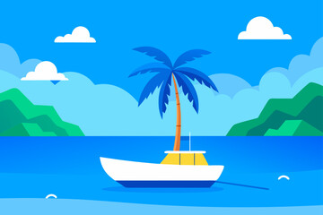 boat floating in peaceful blue tropical sea
