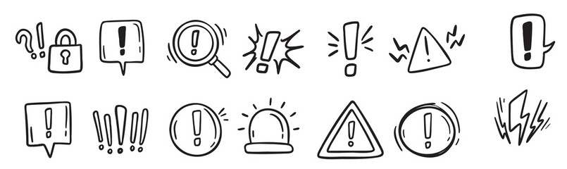 warnings related hand drawn doodle simple icons set vector line drawing warnings related icons © Madat