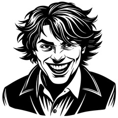 Obraz premium Playful young man smiling with tousled hair in black and white illustration 