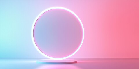 Obraz premium Elegant floating display circle in bright ambient pastel environment