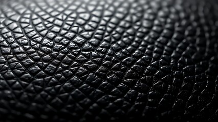 Detailed close-up of black leather texture, highlighting natural grain and sophisticated material quality.