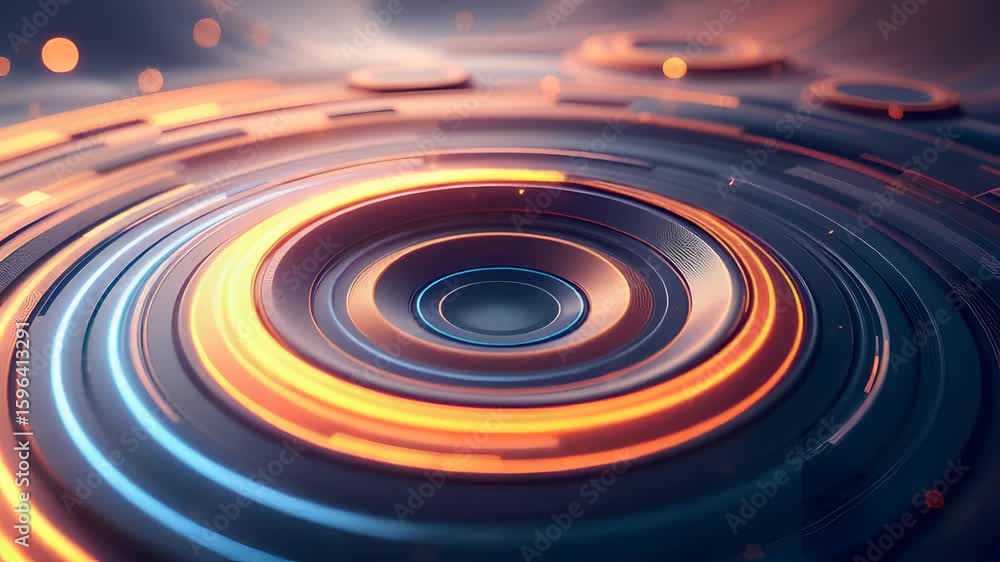 Poster abstract circular pattern with dynamic blue and orange light effects