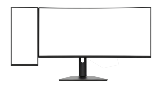 A Productive Workstation with Multiple Monitors for Multitasking, Cut Out, Clipping Path Isolated on Transparent PNG Background.