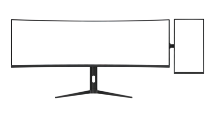 A Professional Gaming Workstation with a Curved Ultrawide Monitor, Cut Out, Clipping Path Isolated on Transparent PNG Background.