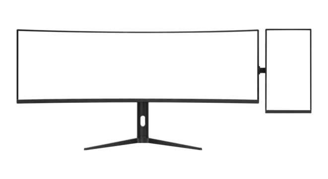 A Professional Gaming Workstation with a Curved Ultrawide Monitor, Cut Out, Clipping Path Isolated on Transparent PNG Background.