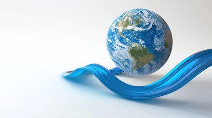 Earth globe on blue abstract waves