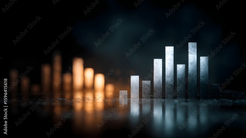 Poster dramatic data visualization with illuminated bar graph