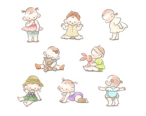 手描きの女の子の赤ちゃん(夏のおしゃれ)