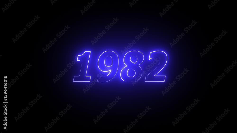 Poster 1982 neon line text. abstract 1982 neon text animation, glowing neon number text background 4k video
