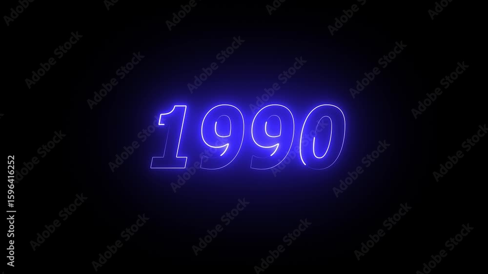Poster 1990 neon line text. abstract 1990 neon text animation, glowing neon number text background 4k video