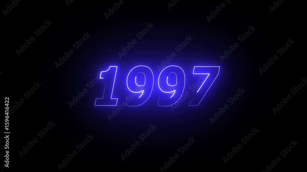Poster 1997 neon line text. abstract 1997 neon text animation, glowing neon number text background 4k video