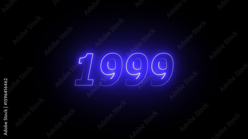 Poster 1999 neon line text. abstract 1999 neon text animation, glowing neon number text background 4k video