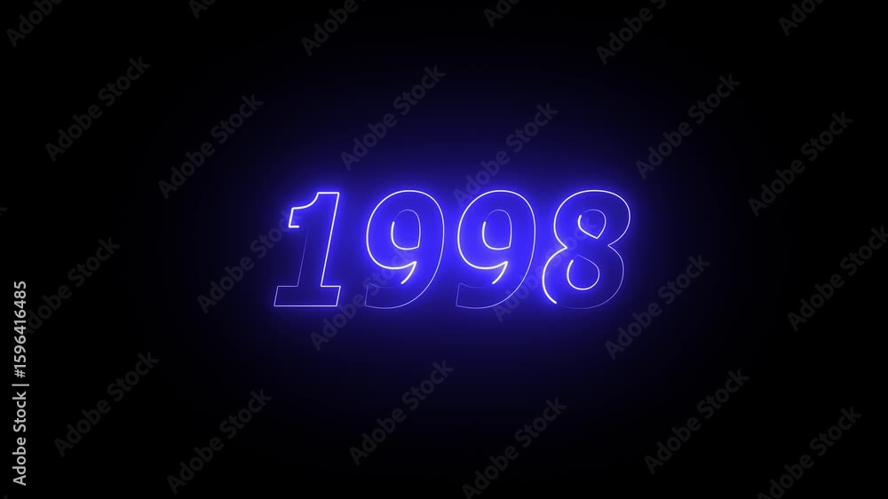 Poster 1998 neon line text. abstract 1998 neon text animation, glowing neon number text background 4k video