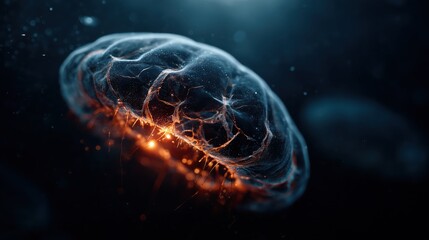 Vibrant glow of a single-celled organism illuminating the depths of the ocean at night