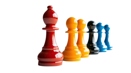 colorful chess pieces on white background