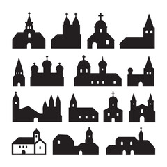 Church and Chapel Silhouettes 20 Unique Religious Buildings with Spires, Domes, and Crosses. 