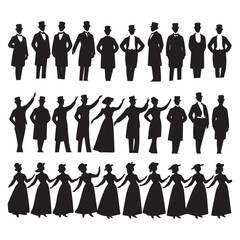 Elegant Victorian Silhouettes Graceful Male and Female Figures in Formal Dance Poses, Arranged in Perfect Symmetry.