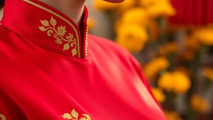 Ao dai collar with golden embroidery, showcasing Vietnam National Day's elegant cultural attire.