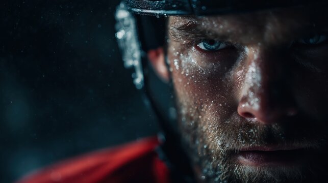 Intense moment captured as hockey player collides with wall during heated match late at night in ice rink