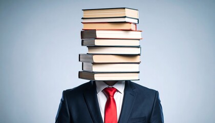 Businessman with books for a head