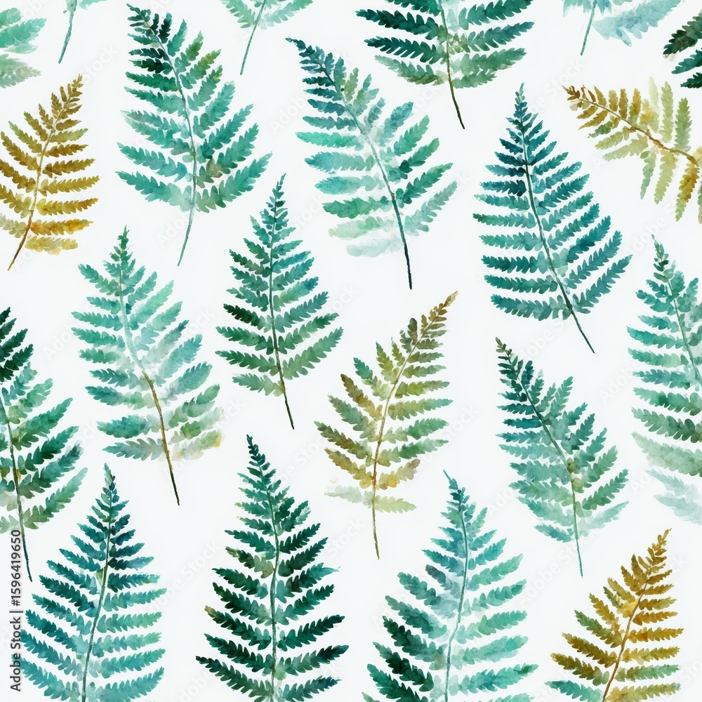 Fototapete artistic rendering of ferns in various shades of green, creating a visually appealing nature pattern