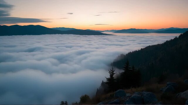 Spectacular Sunrise Over a Sea of Clouds Surrounded by Mountain Range