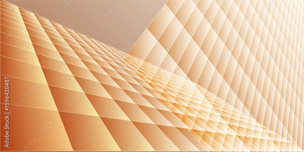 Poster abstract geometric background with 3d orange and beige gradient squares forming a dynamic pattern wi