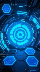 Obraz premium Futuristic Blue Hexagonal Interface with Circular Design