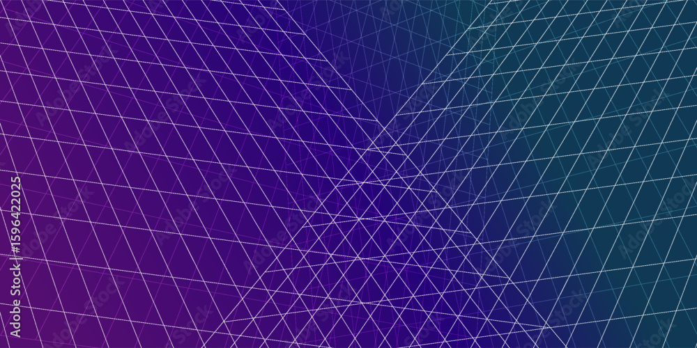 Poster abstract geometric background with diagonal white grid lines on a smooth gradient of purple to blue 