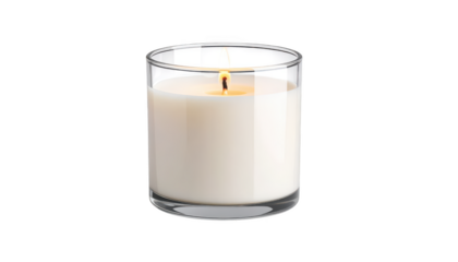 Burning candle in glass isolated on transparent background