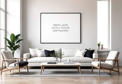 Frame Interior Canvas Wall Art Poster Room Mockup Template Blank Paper Texture