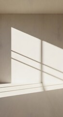 Abstract Geometric Light and Shadow Play: Striking shadows cast by sunlight dance across a clean, empty interior surface, creating a dynamic interplay of light and form.