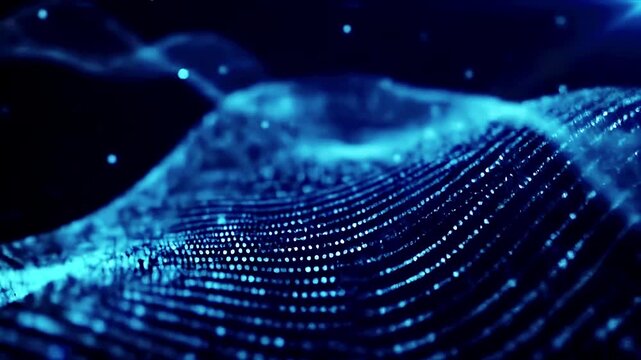 Deep Blue Mesh Net and Glowing Lights Abstract Background
