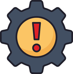 Gear Icon with Central Red Exclamation Mark and Yellow Circle.