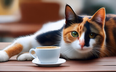cat with cup of coffee
